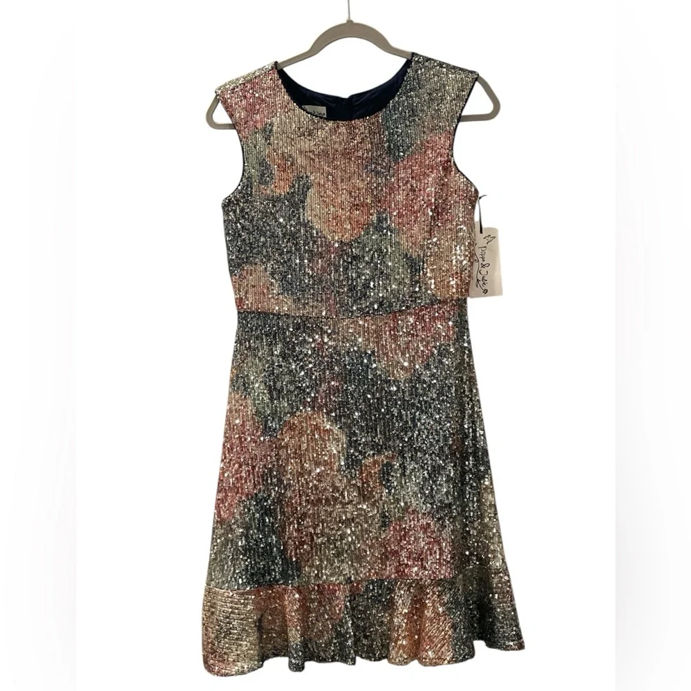 Pippa & Julie Kid’s Cosmic Floral Sequin Dress Size 16 Youth
